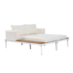 Lit de jour moderne en métal pour patio TOPMAX avec espaces latéraux en bois pour les boissons