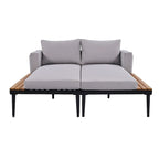 Lit de jour moderne en métal pour patio TOPMAX avec espaces latéraux en bois pour les boissons
