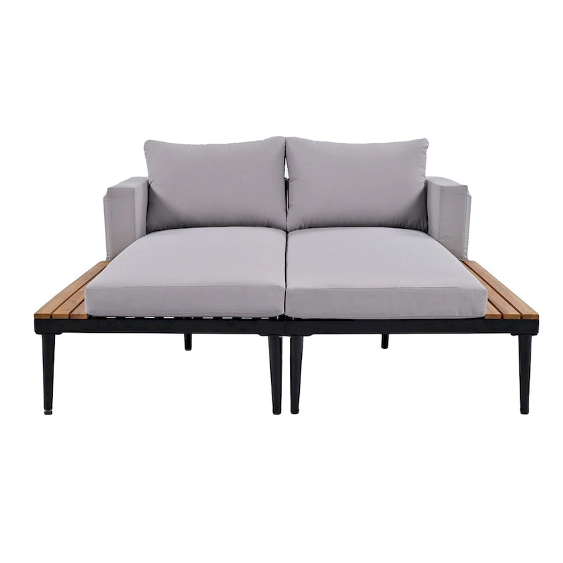 Lit de jour moderne en métal pour patio TOPMAX avec espaces latéraux en bois pour les boissons