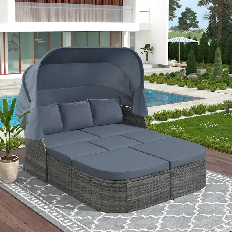 U_STYLE Outdoor Patio Furniture Set Daybed Sunbed with Retractable Canopy