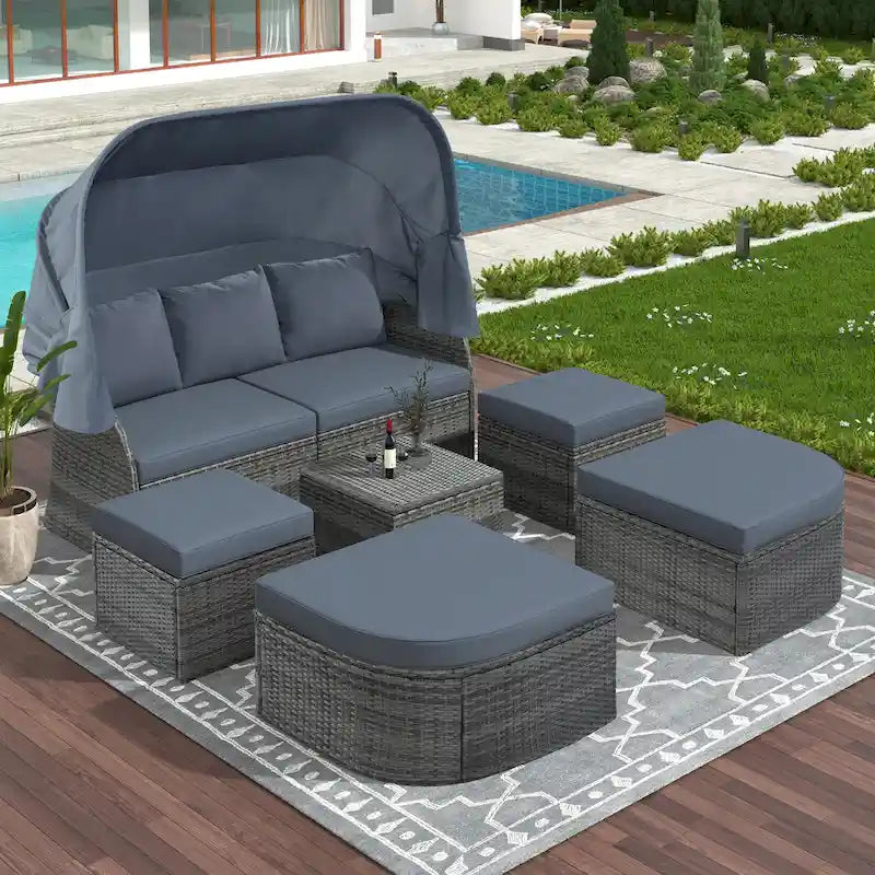 Ensemble de mobilier de jardin U_STYLE : lit de jour/solarium avec auvent rétractable