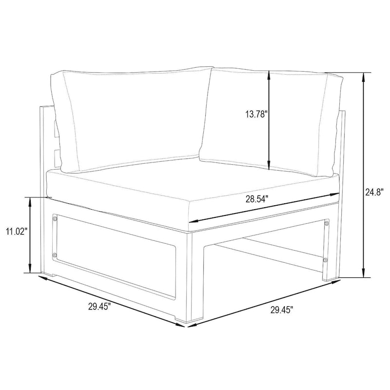 Ensemble de canapé d'angle 4 pièces LeisureMod Chelsea pour patio extérieur, en aluminium noir avec coussins