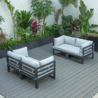 Ensemble de canapé d'angle 4 pièces LeisureMod Chelsea pour patio extérieur, en aluminium noir avec coussins