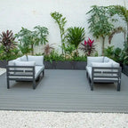 Ensemble de canapé d'angle 4 pièces LeisureMod Chelsea pour patio extérieur, en aluminium noir avec coussins