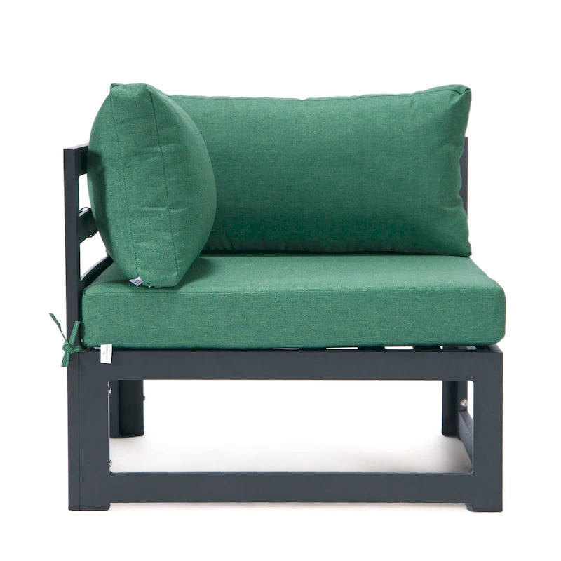 Ensemble de canapé d'angle 4 pièces LeisureMod Chelsea pour patio extérieur, en aluminium noir avec coussins