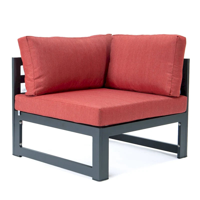 Ensemble de canapé d'angle 4 pièces LeisureMod Chelsea pour patio extérieur, en aluminium noir avec coussins