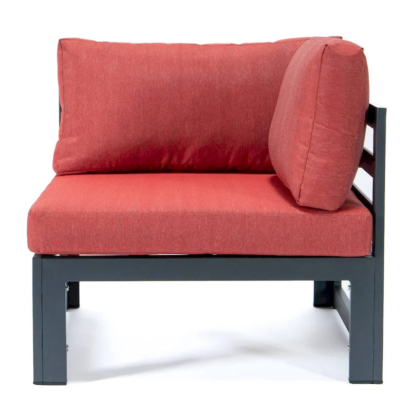 Ensemble de canapé d'angle 4 pièces LeisureMod Chelsea pour patio extérieur, en aluminium noir avec coussins