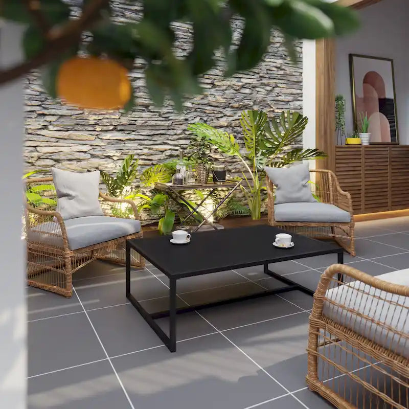 Table basse de patio en acier de qualité commerciale, résistante aux intempéries, pour intérieur et extérieur - 81 cm (P) x 114 cm (L) x 38 cm (H)