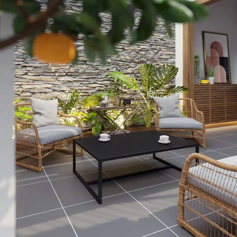 All-Weather Commercial Grade Indoor/Outdoor Steel Patio Coffee Table - 32D x 45W x 15H