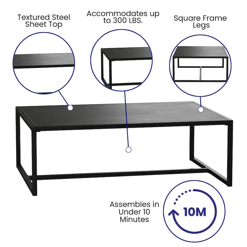 Table basse de patio en acier de qualité commerciale, résistante aux intempéries, pour intérieur et extérieur - 81 cm (P) x 114 cm (L) x 38 cm (H)