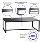 Table basse de patio en acier de qualité commerciale, résistante aux intempéries, pour intérieur et extérieur - 81 cm (P) x 114 cm (L) x 38 cm (H)