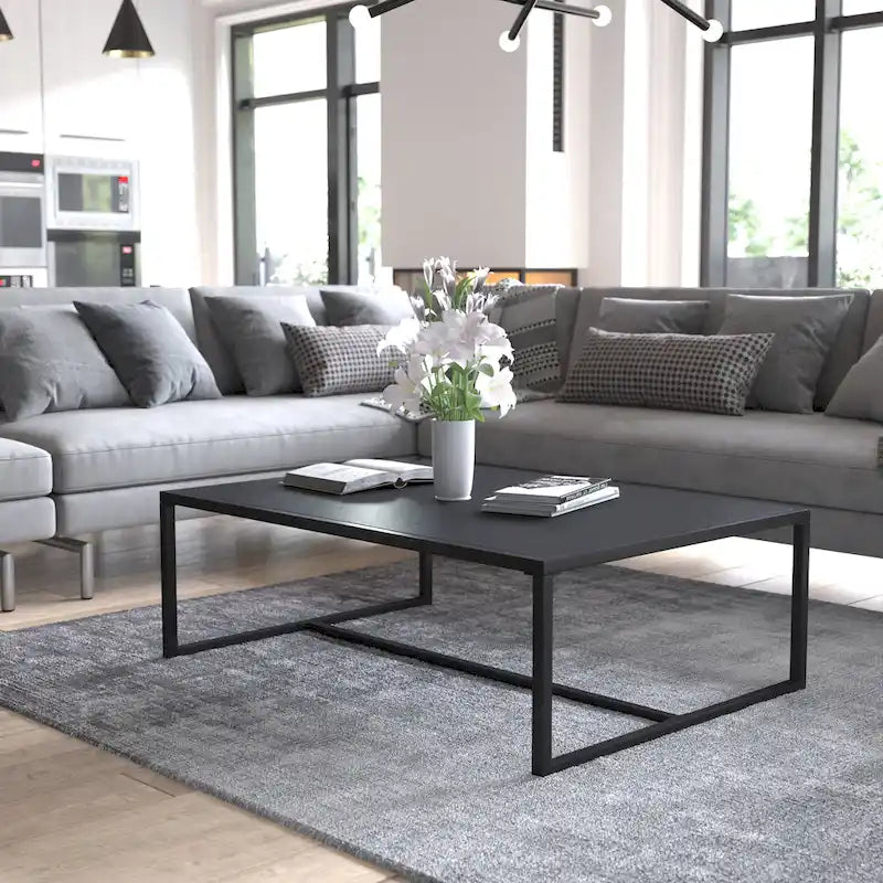 Table basse de patio en acier de qualité commerciale, résistante aux intempéries, pour intérieur et extérieur - 81 cm (P) x 114 cm (L) x 38 cm (H)