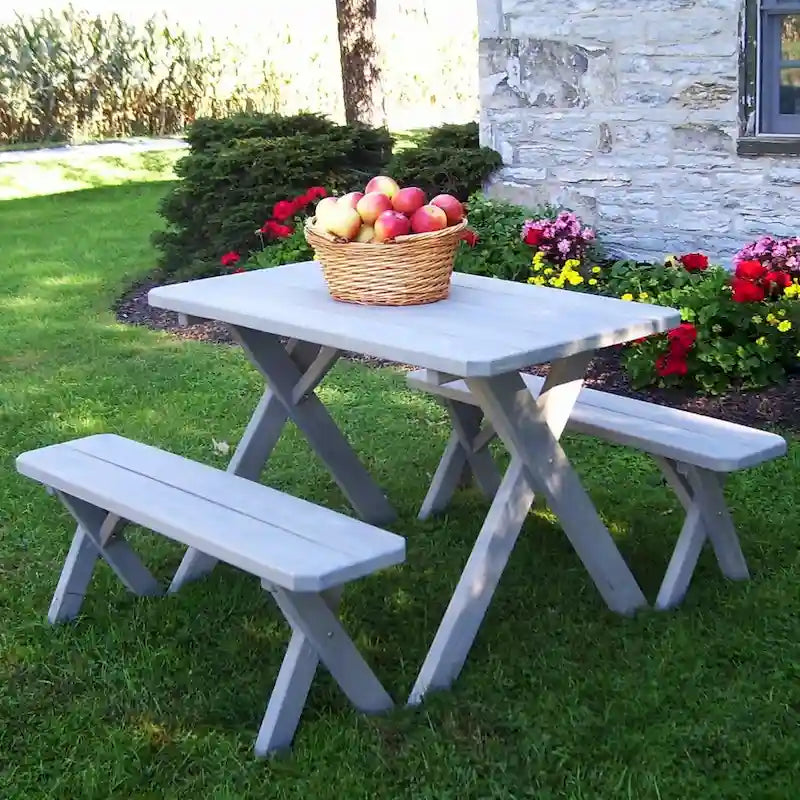 Table de pique-nique en pin traité sous pression de 1,20 m avec pieds croisés et 2 bancs