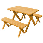Table de pique-nique en pin traité sous pression de 1,20 m avec pieds croisés et 2 bancs