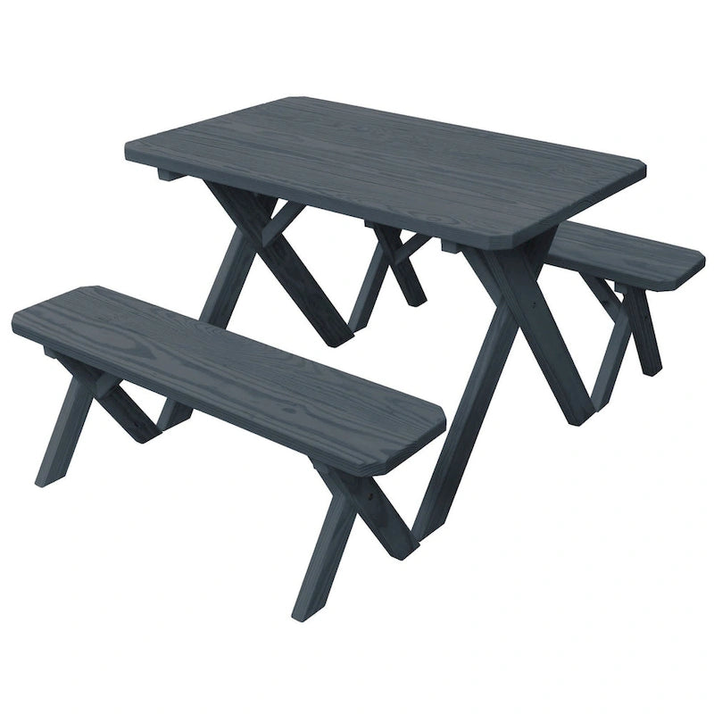 Table de pique-nique en pin traité sous pression de 1,20 m avec pieds croisés et 2 bancs