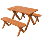 Table de pique-nique en pin traité sous pression de 1,20 m avec pieds croisés et 2 bancs