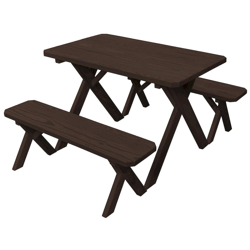 Table de pique-nique en pin traité sous pression de 1,20 m avec pieds croisés et 2 bancs
