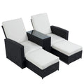 Chaise longue d'extérieur 5 pièces en rotin tressé, dossier inclinable et coussins blancs - 83 x 56