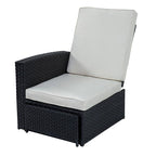 Chaise longue d'extérieur 5 pièces en rotin tressé, dossier inclinable et coussins blancs - 83 x 56