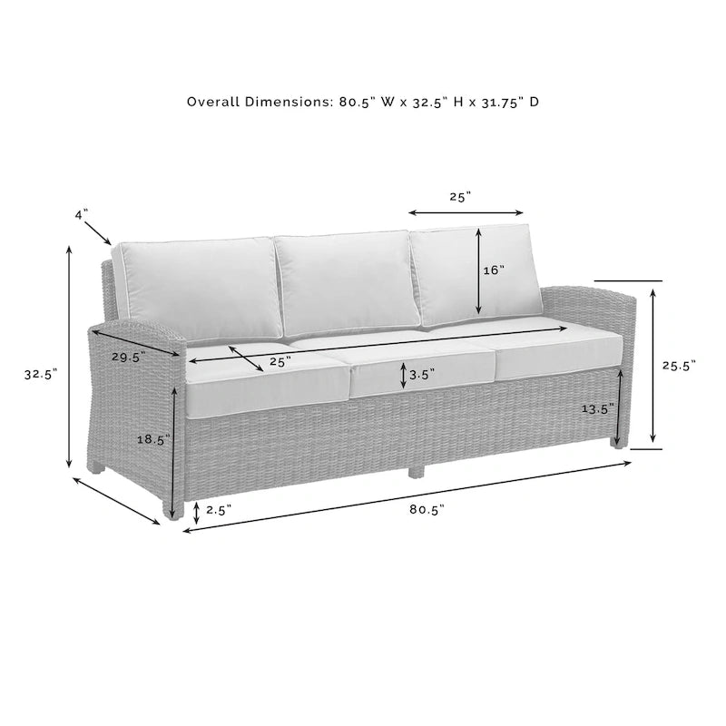 Canapé d'extérieur en résine tressée Bradenton - 80,5 cm (L) x 31,75 cm (P) x 32,5 cm (H)