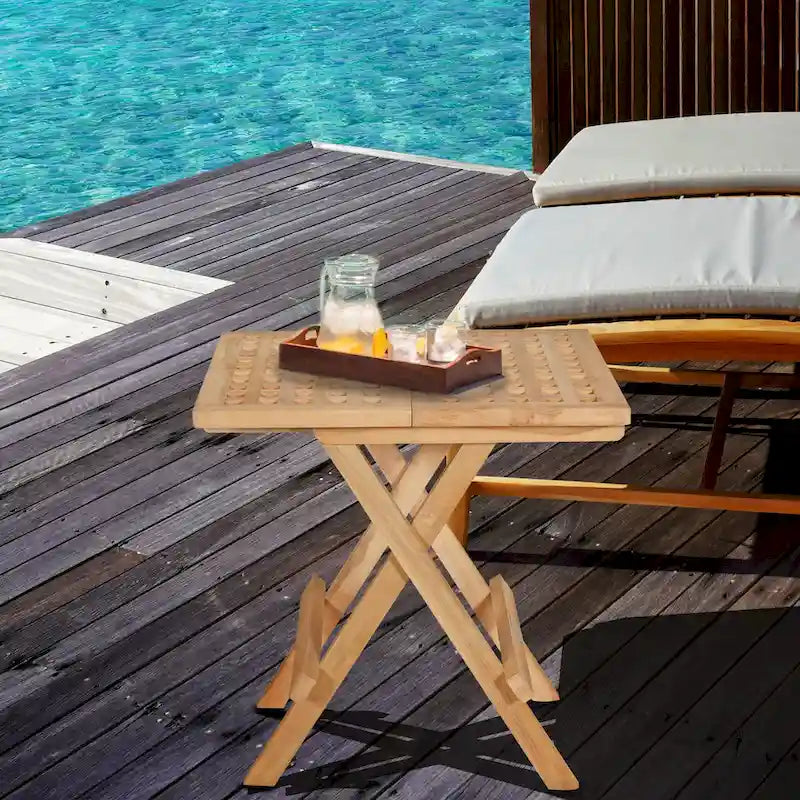 Seven Seas Teak Square Outdoor Teak Wood Folding Picnic Table with Carry Handle
