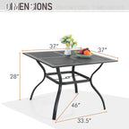 Ensemble de salle à manger d'extérieur MAISON ARTS en métal, 6 pièces : 4 chaises pivotantes, 1 table carrée de 94 cm (37 po) avec structure en acier et 1 parasol rouge à 3 niveaux de 3 m (10 pi).