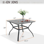 Ensemble de salle à manger d'extérieur MAISON ARTS en métal, 6 pièces : 4 chaises pivotantes, 1 table carrée de 94 cm (37 po) avec structure en acier et 1 parasol rouge à 3 niveaux de 3 m (10 pi).