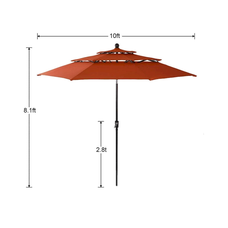 Ensemble de salle à manger d'extérieur MAISON ARTS en métal, 6 pièces : 4 chaises pivotantes, 1 table carrée de 94 cm (37 po) avec structure en acier et 1 parasol rouge à 3 niveaux de 3 m (10 pi).