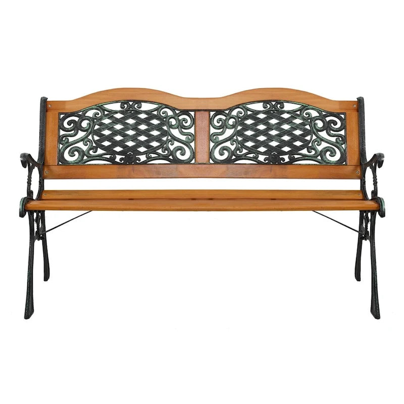 Banc de jardin 49 pouces, chaise de parc extérieure, mobilier de jardin, lattes en bois dur, structure en fonte
