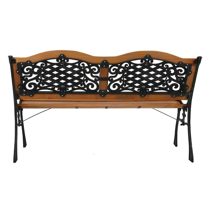 Banc de jardin 49 pouces, chaise de parc extérieure, mobilier de jardin, lattes en bois dur, structure en fonte