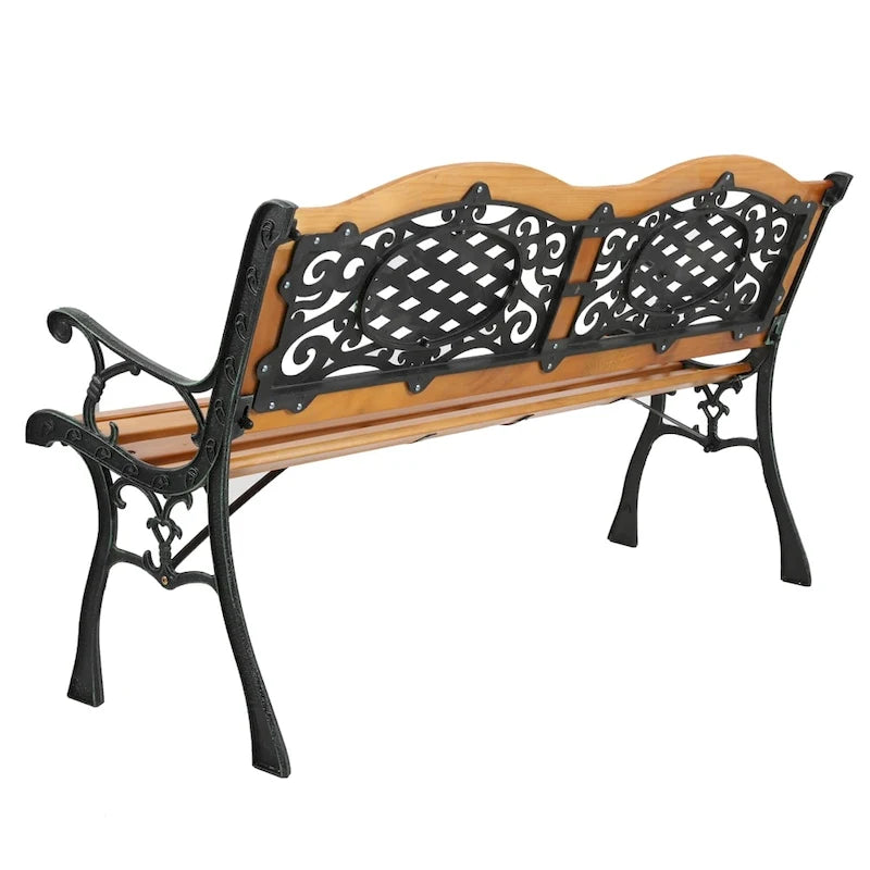 Banc de jardin 49 pouces, chaise de parc extérieure, mobilier de jardin, lattes en bois dur, structure en fonte