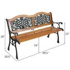 Banc de jardin 49 pouces, chaise de parc extérieure, mobilier de jardin, lattes en bois dur, structure en fonte