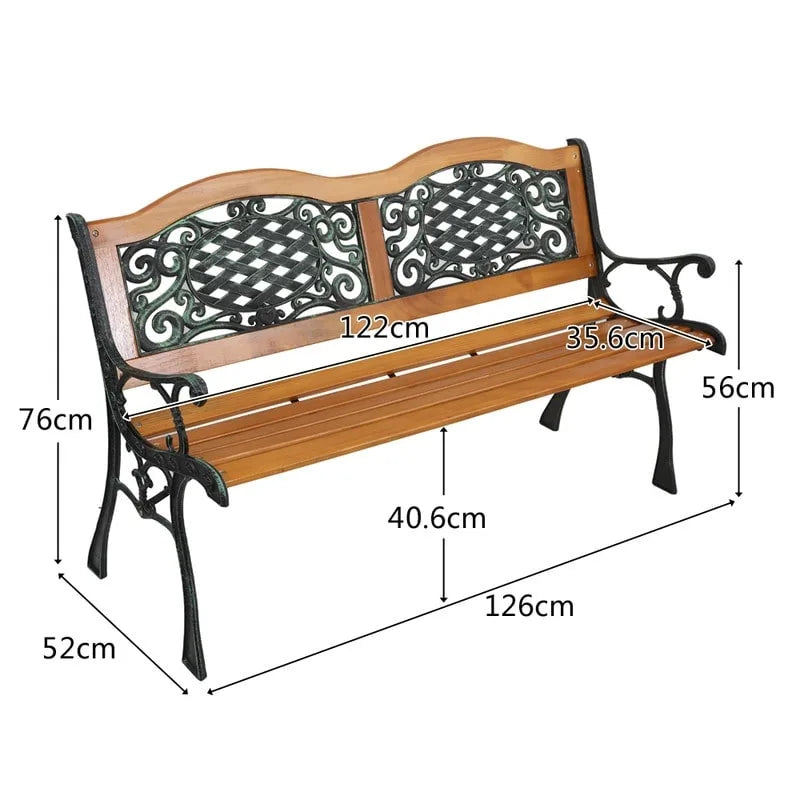 Banc de jardin 49 pouces, chaise de parc extérieure, mobilier de jardin, lattes en bois dur, structure en fonte