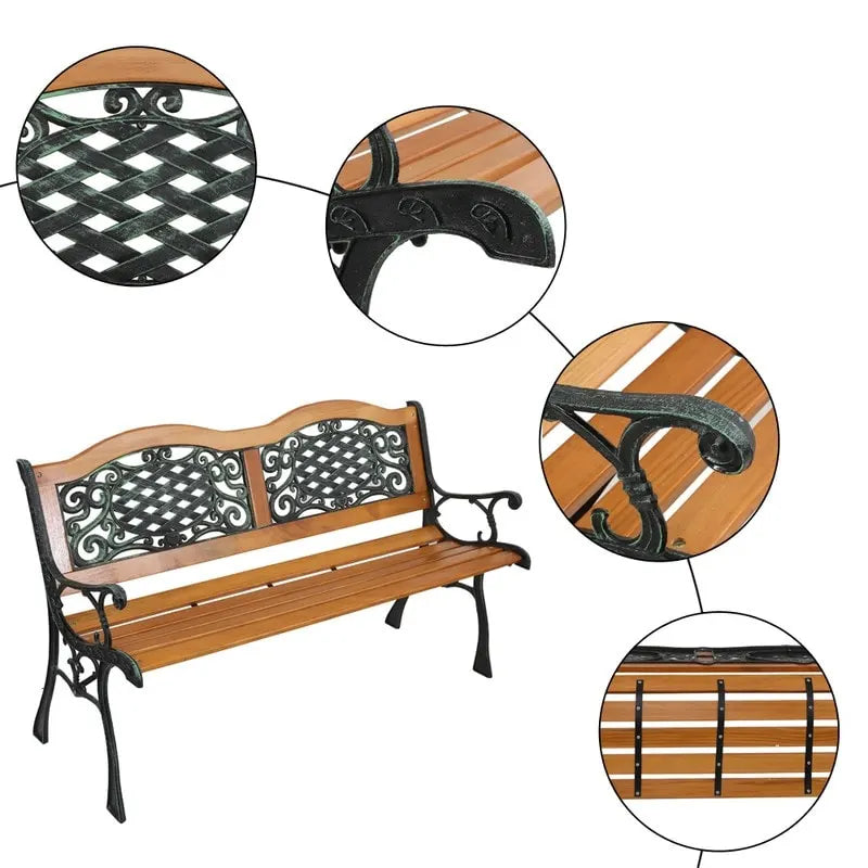 Banc de jardin 49 pouces, chaise de parc extérieure, mobilier de jardin, lattes en bois dur, structure en fonte