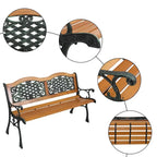 Banc de jardin 49 pouces, chaise de parc extérieure, mobilier de jardin, lattes en bois dur, structure en fonte