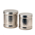 Preston Set of 2 Nickle Outdoor Stools - L) 16 x 16 x 18 S) 14.5 x 14.5 x 15.5