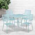 Ensemble table de patio carrée en acier pour intérieur et extérieur (28 pouces) avec 4 chaises à dossier carré