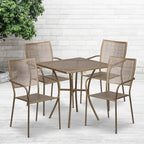 28 Square Indoor-Outdoor Steel Patio Table Set with 4 Square Back Chairs