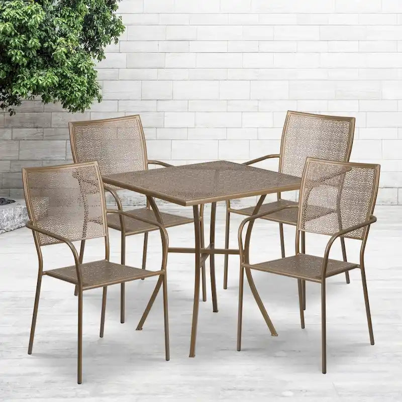 28 Square Indoor-Outdoor Steel Patio Table Set with 4 Square Back Chairs