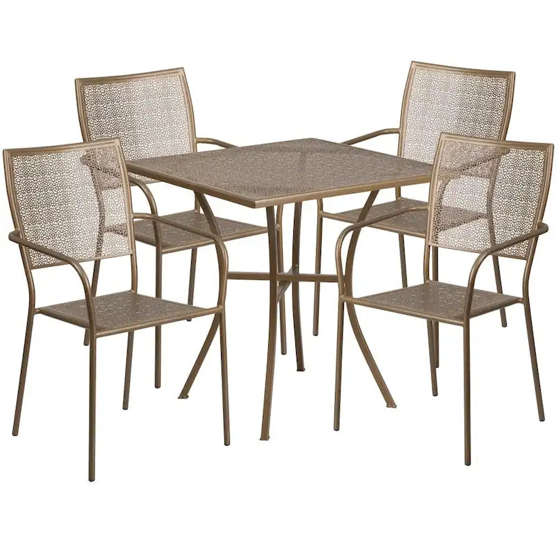Ensemble table de patio carrée en acier pour intérieur et extérieur (28 pouces) avec 4 chaises à dossier carré