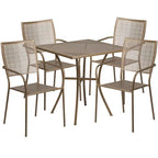 Ensemble table de patio carrée en acier pour intérieur et extérieur (28 pouces) avec 4 chaises à dossier carré