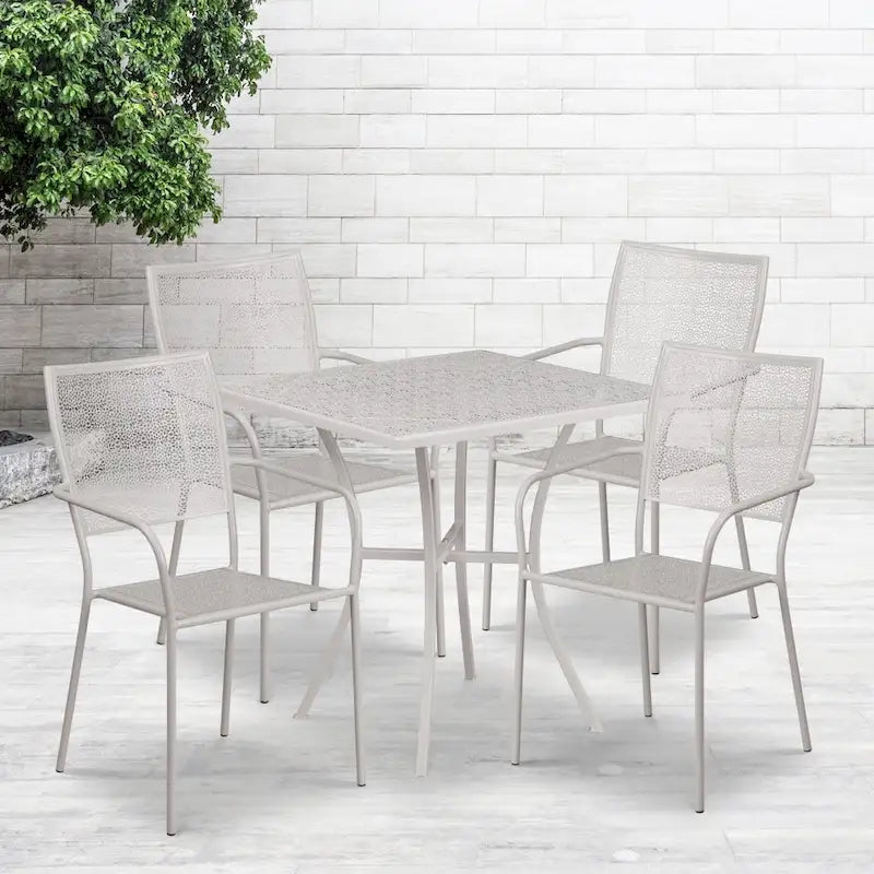 Ensemble table de patio carrée en acier pour intérieur et extérieur (28 pouces) avec 4 chaises à dossier carré