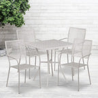 Ensemble table de patio carrée en acier pour intérieur et extérieur (28 pouces) avec 4 chaises à dossier carré