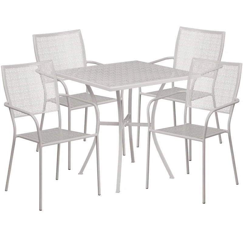 Ensemble table de patio carrée en acier pour intérieur et extérieur (28 pouces) avec 4 chaises à dossier carré