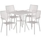 Ensemble table de patio carrée en acier pour intérieur et extérieur (28 pouces) avec 4 chaises à dossier carré