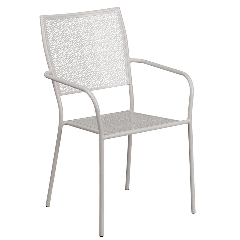 Ensemble table de patio carrée en acier pour intérieur et extérieur (28 pouces) avec 4 chaises à dossier carré