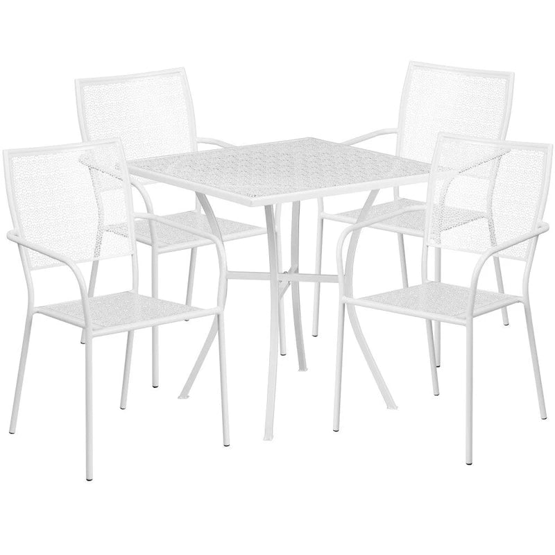 Ensemble table de patio carrée en acier pour intérieur et extérieur (28 pouces) avec 4 chaises à dossier carré
