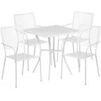Ensemble table de patio carrée en acier pour intérieur et extérieur (28 pouces) avec 4 chaises à dossier carré