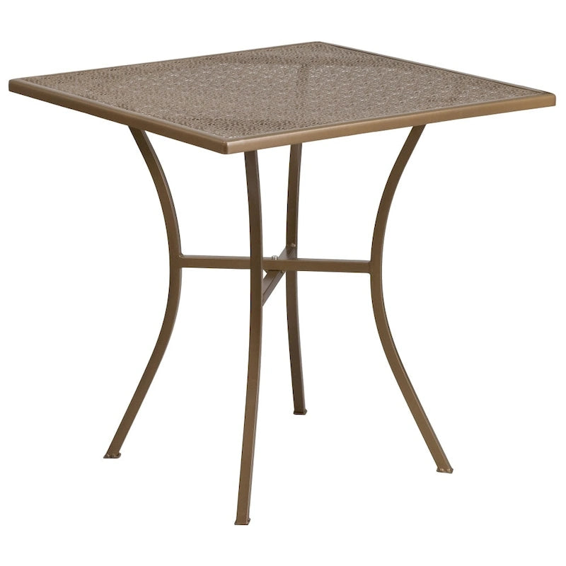 Ensemble table de patio carrée en acier pour intérieur et extérieur (28 pouces) avec 4 chaises à dossier carré