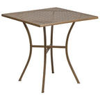 Ensemble table de patio carrée en acier pour intérieur et extérieur (28 pouces) avec 4 chaises à dossier carré